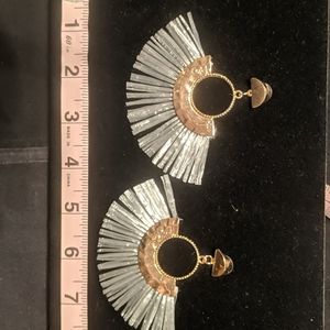 Funky Gold Tone, Neutral "Feather" design Earrings